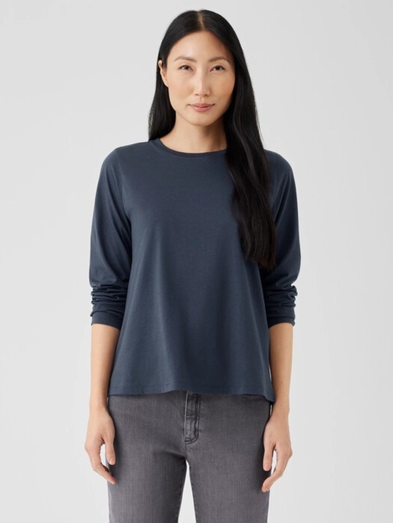 Eileen Fisher Tops - Eileen Fisher Organic Cotton Slub Long-Sleeve Tee, Midnight, XS